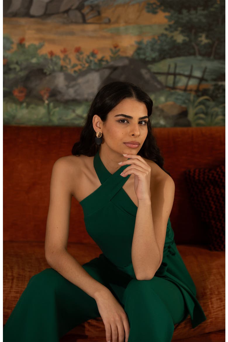 Cross Over Halter Neck Jumpsuit, Alternate, color, Green