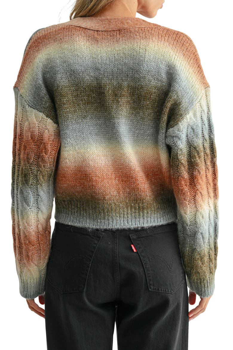 Ombré Cable Knit Cardigan, Alternate, color, OLIVE BROWN MULTI