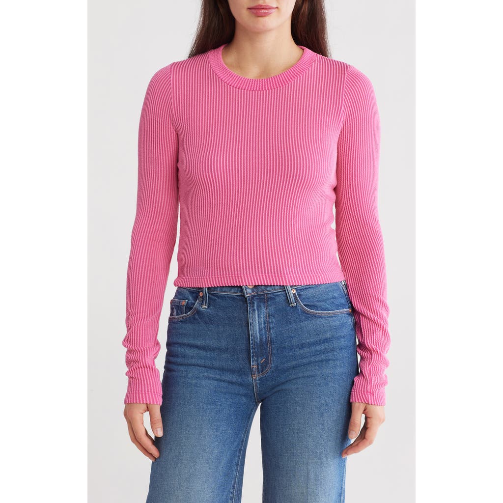 Renee C Long Sleeve Ribbed Crop Top In Pink