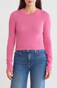 Renee C Long Sleeve Ribbed Crop Top