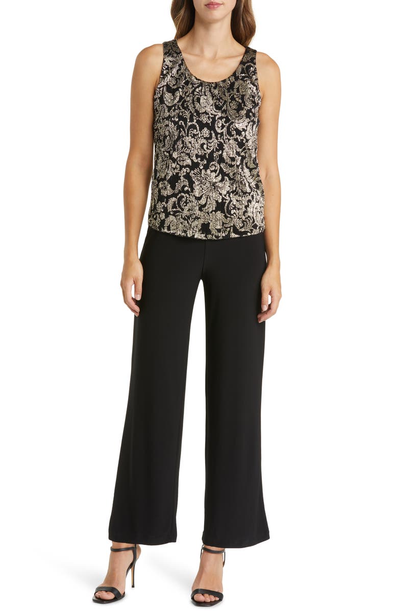 Marina Mixed Media Metallic Bodice Jumpsuit & Jacket Set, Alternate, color,