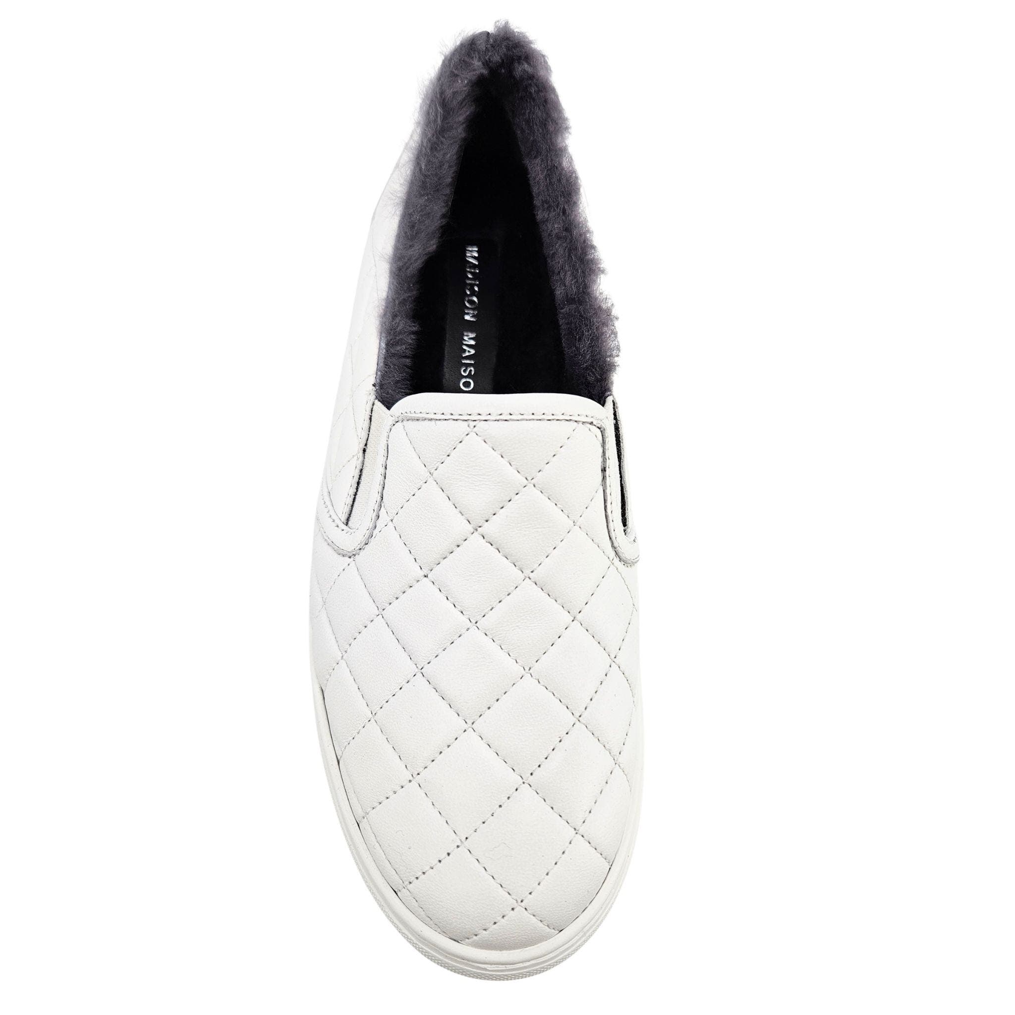 Quilted Leather Shearling Slip on Sneaker, Alternate, color, white