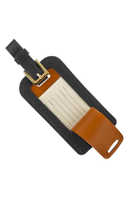 Graphic Image Leather Luggage Tag In Black