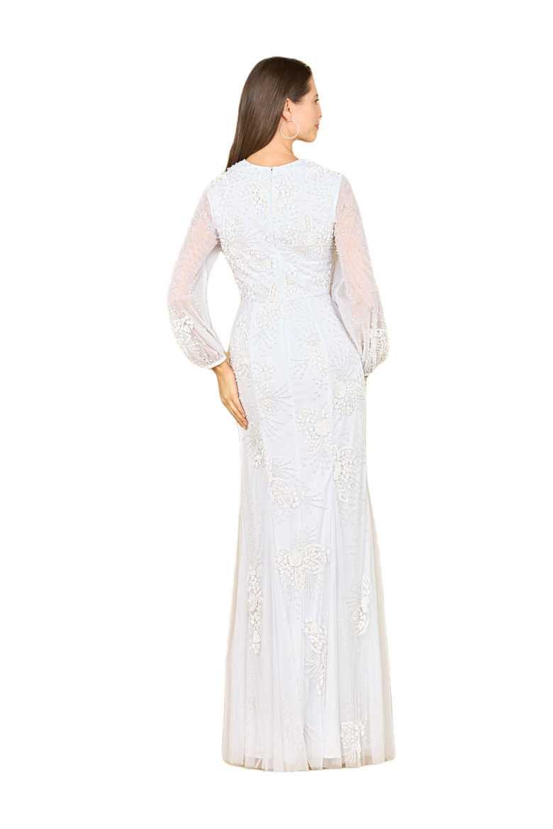 Long Sleeve Beaded Bridal Gown, Alternate, color, Ivory