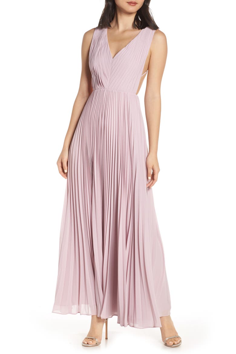 Strappy Back Pleated Chiffon Evening Dress, Main, color, DUSTY LILAC