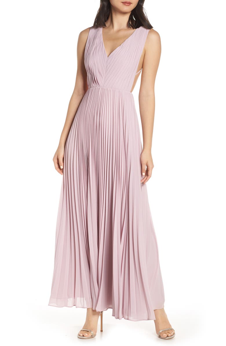 Fame and Partners Strappy Back Pleated Chiffon Evening Dress, Main, color, 