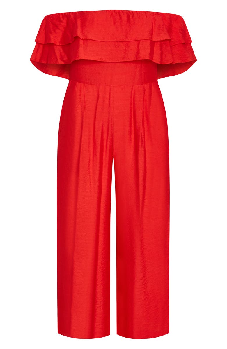 City Chic Poppy Ruffle Off the Shoulder Jumpsuit, Alternate, color, Sunset