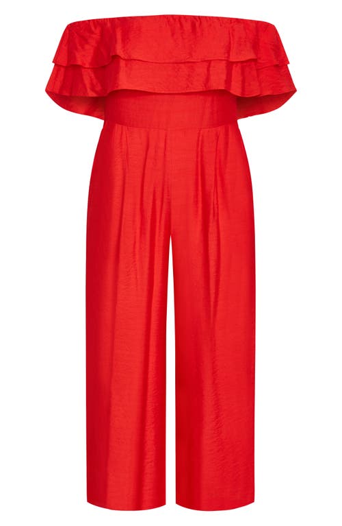 City Chic Poppy Ruffle Off The Shoulder Jumpsuit In Sunset