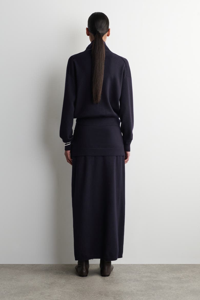 Tie-Waist Merino Wool Midi Skirt, Alternate, color, NAVY