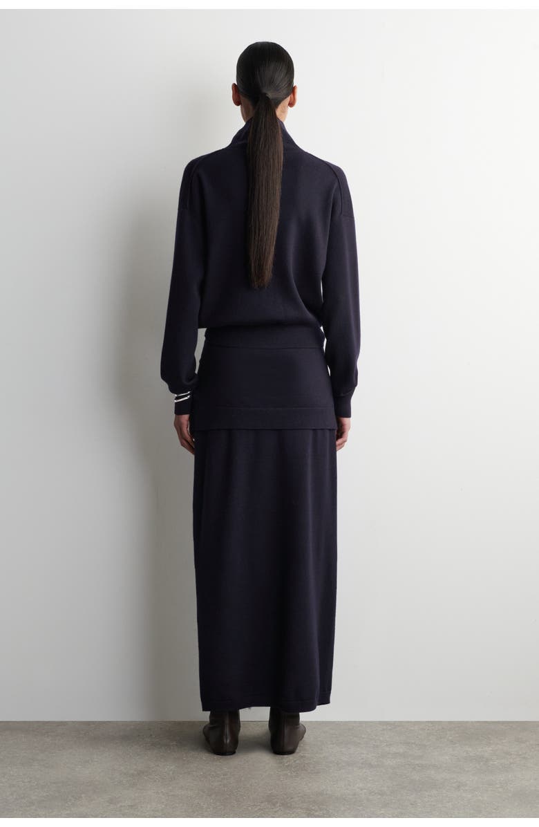 COS Tie-Waist Merino Wool Midi Skirt, Alternate, color, Navy