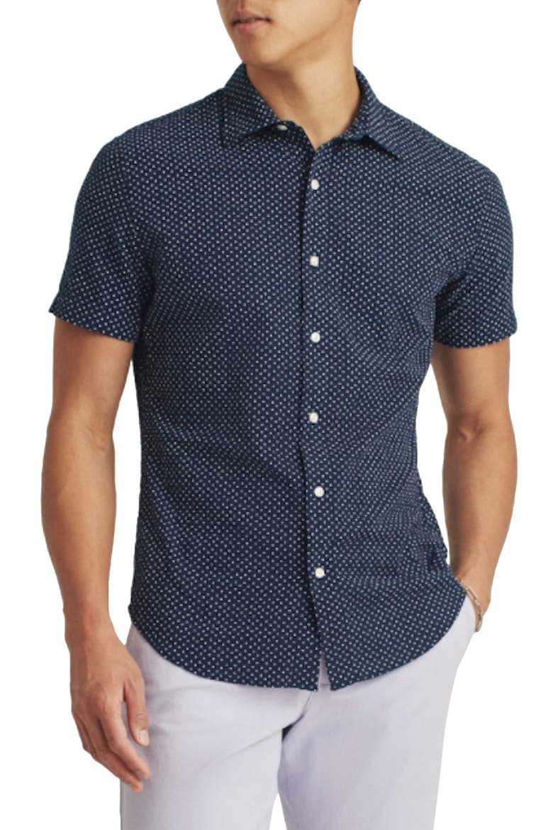 Men's Riviera Slim Fit Stretch Dot Short Sleeve Button-Up Shirt, Main, color, BECKBURY GEO C45