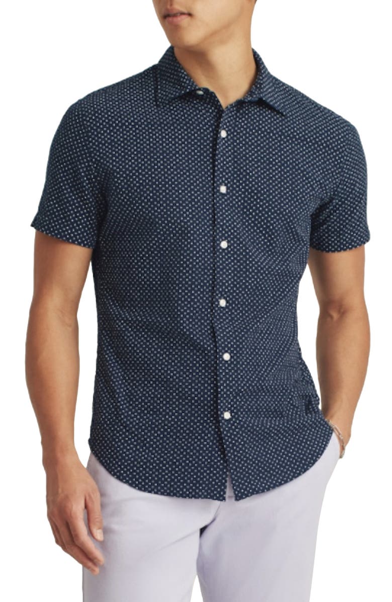 Bonobos Men's Riviera Slim Fit Stretch Dot Short Sleeve Button-Up Shirt, Main, color, Beckbury Geo C45