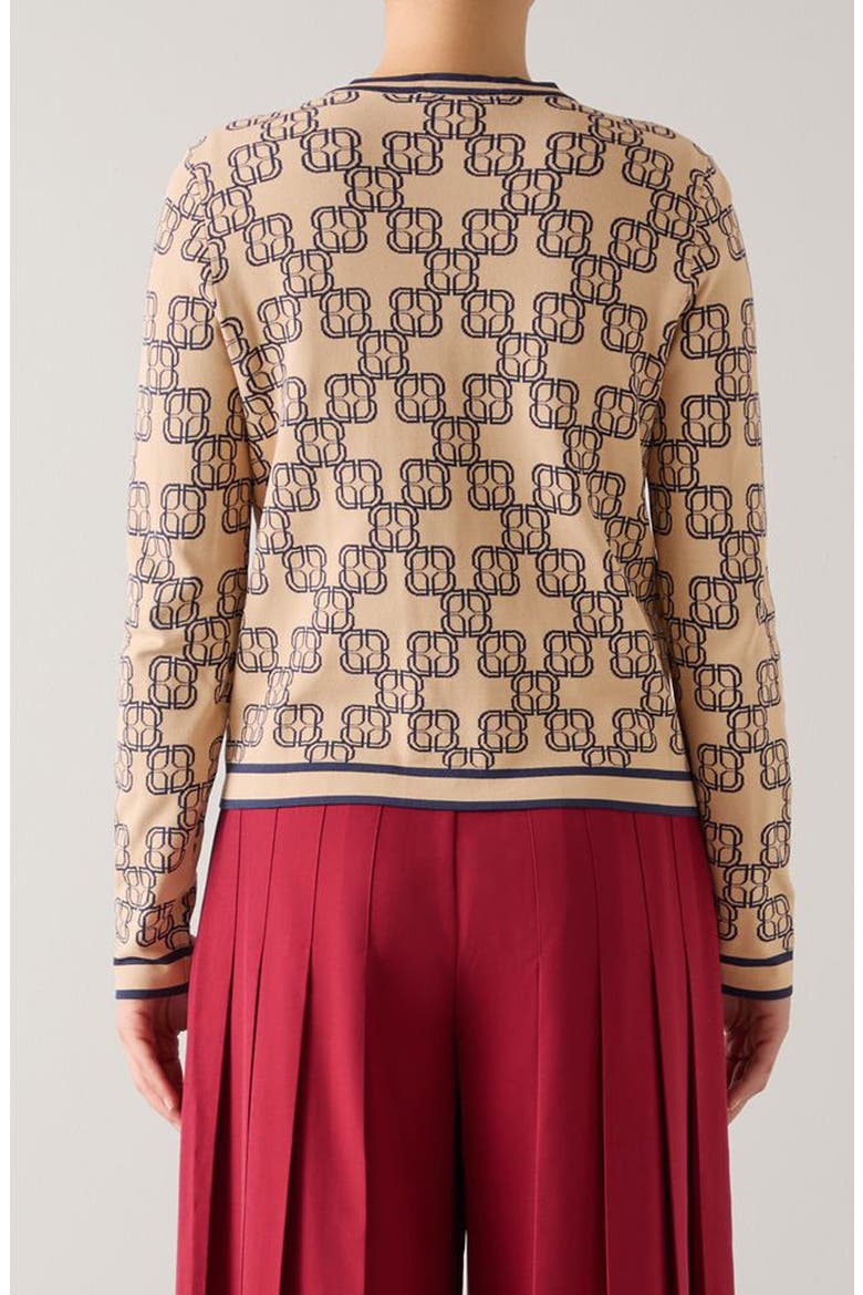 Odette Logo Monogram Cardigan, Alternate, color, NAVY MULTI