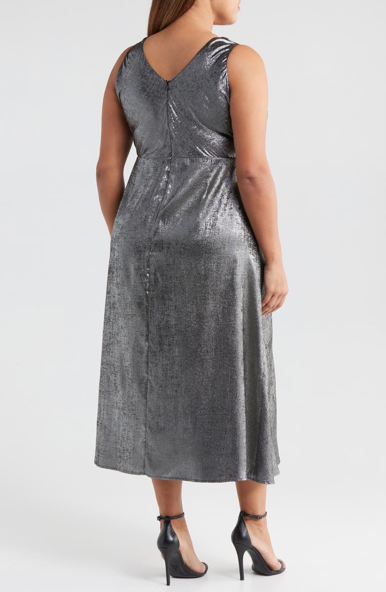 MELLODAY Ruched Metallic Sleeveless Maxi Dress, Alternate, color, Silver