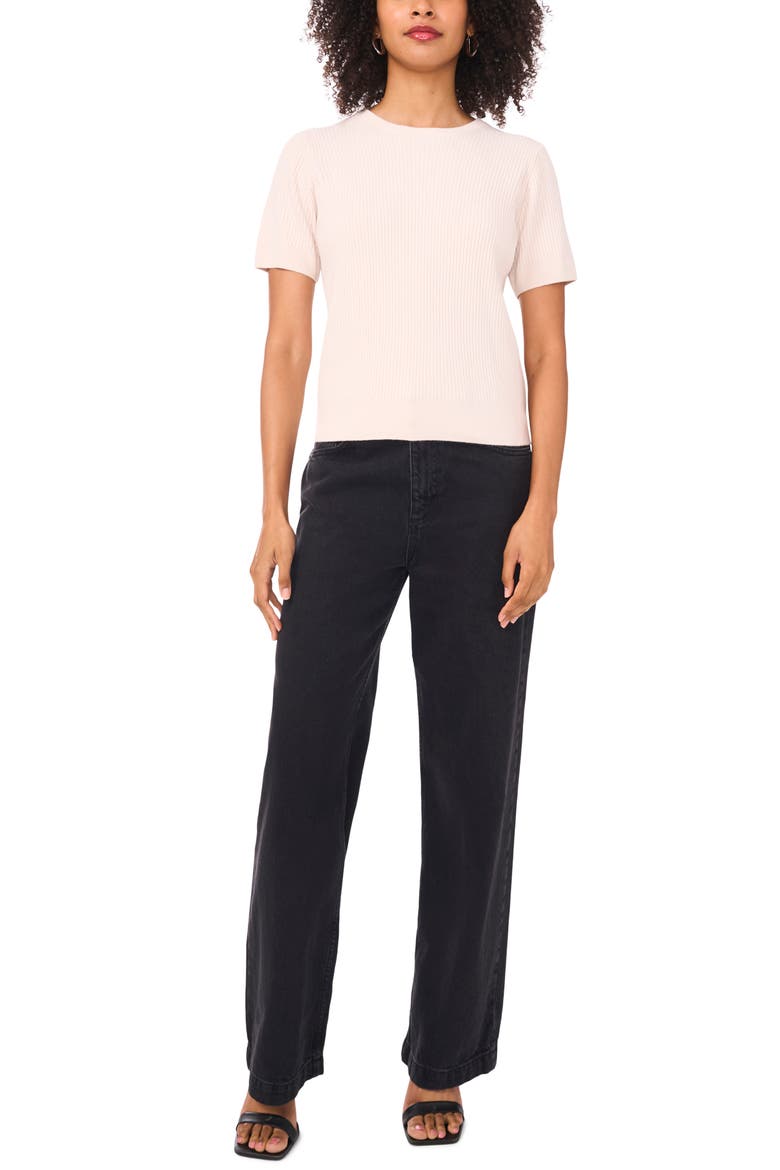 Short Sleeve Rib Sweater Top, Alternate, color, SUGAR HEATHER