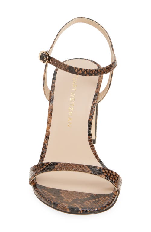 Stuart Weitzman Babette 85 Snakeskin Embossed Leather Ankle Strap Sandal In Brown
