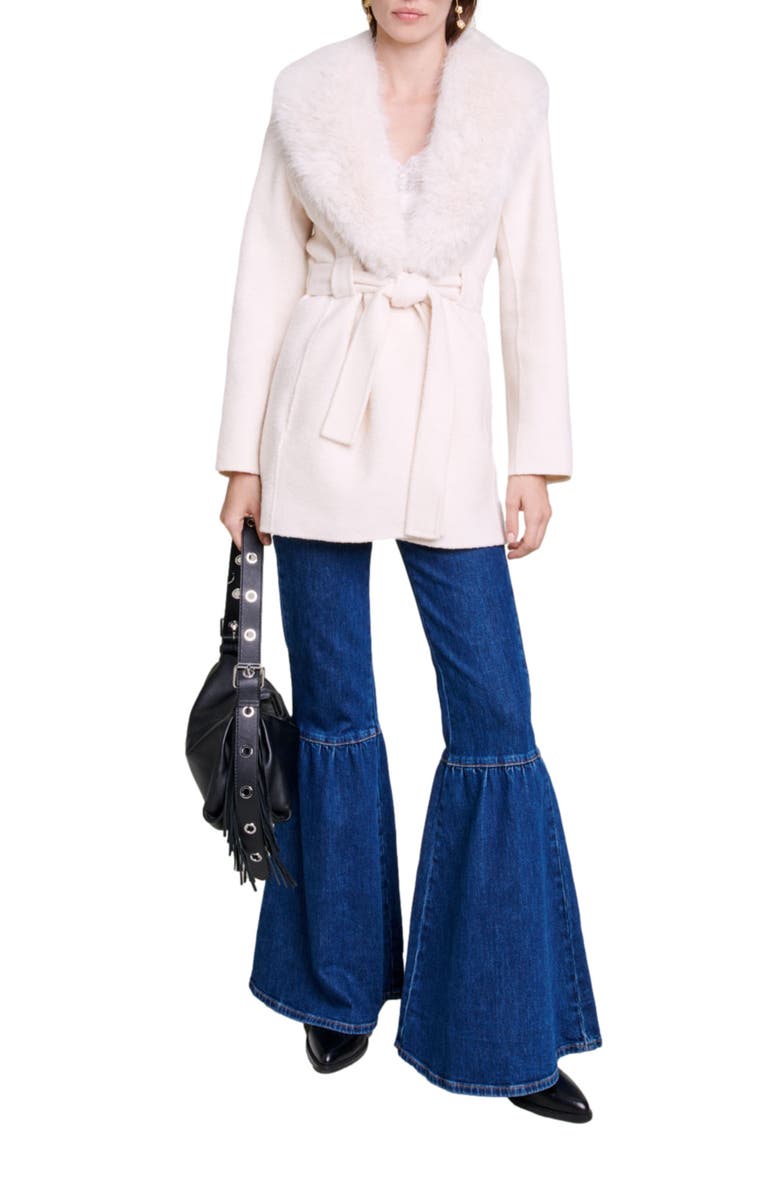 maje Belted short coat, Alternate, color, 