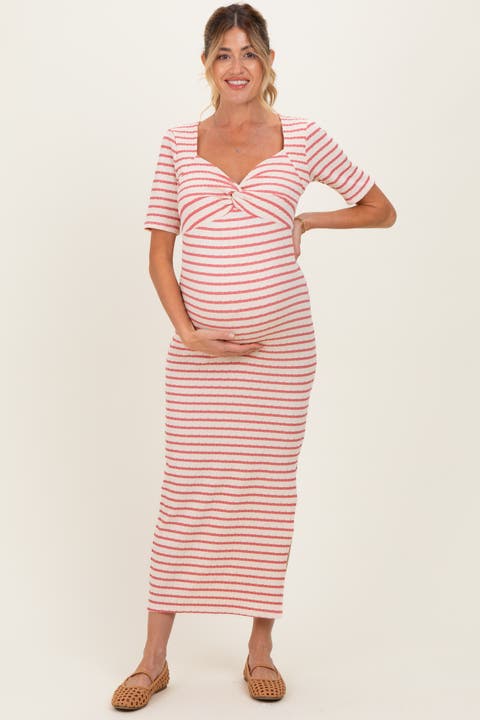 Striped Knit Short Sleeve Maxi Dress