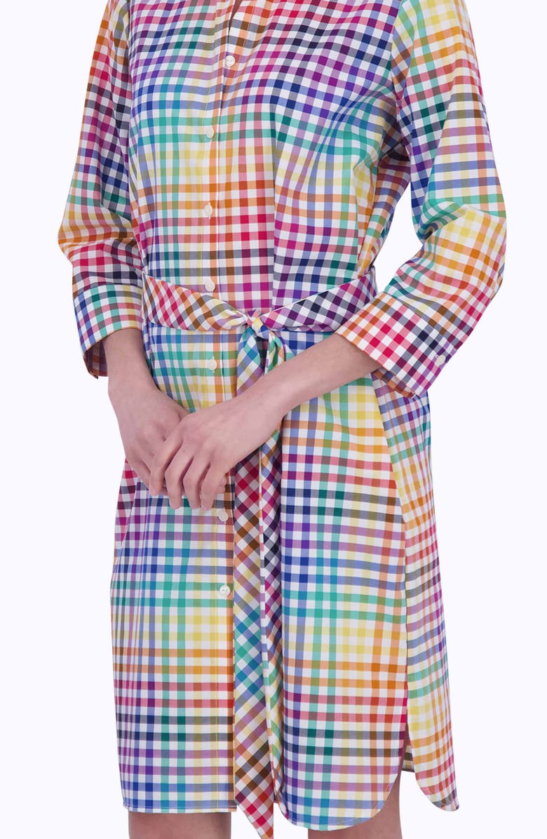 Foxcroft Rocca Rainbow Gingham Tie Waist Shirtdress, Alternate, color, Multi Plaid