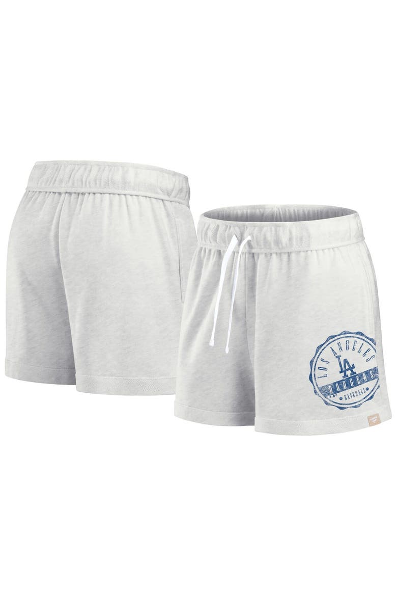 Women's Fanatics Branded Oatmeal Los Angeles Dodgers Oversized Badge Lounge Shorts, Alternate, color, Oatmeal