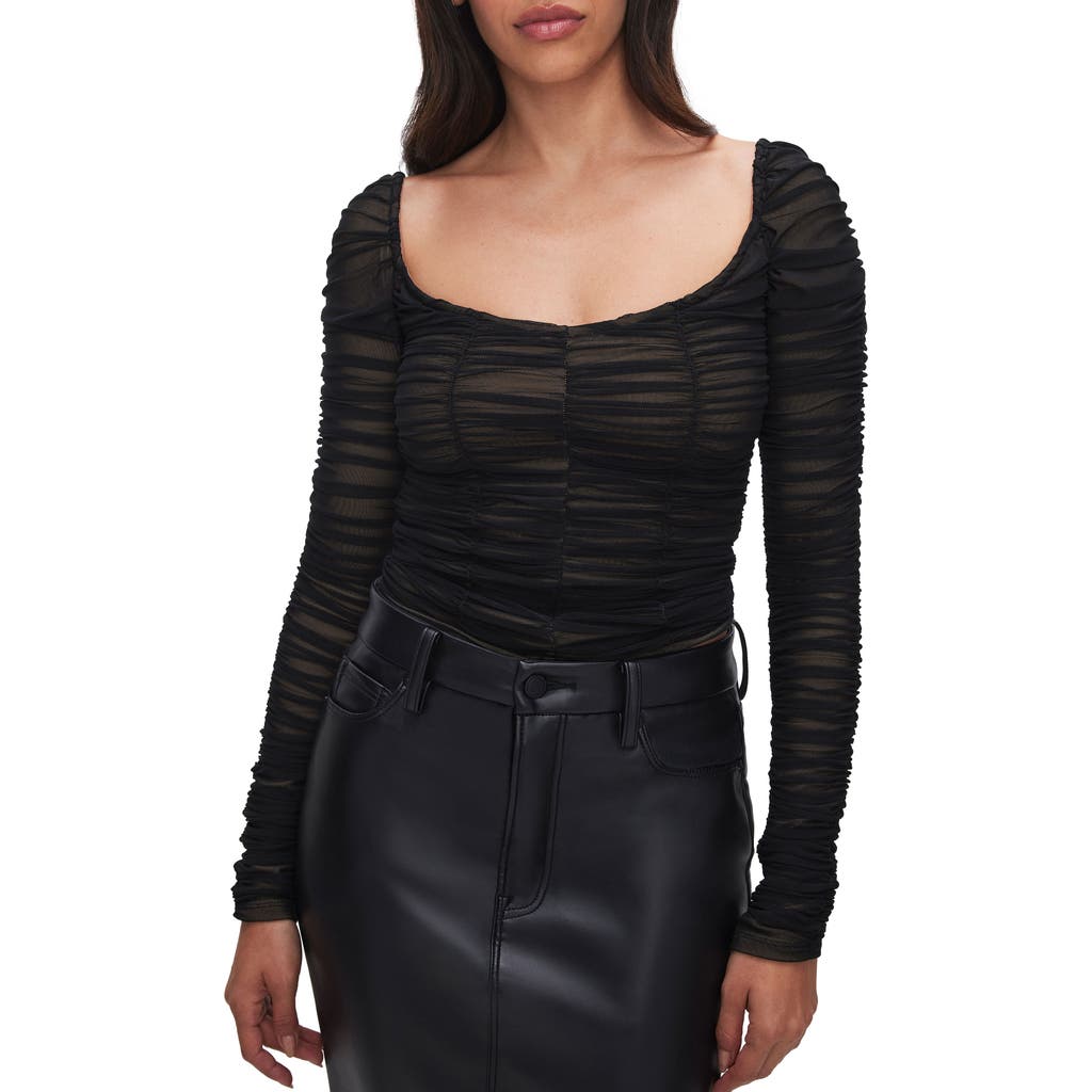 Good American Mesh Ruched Top In Black001