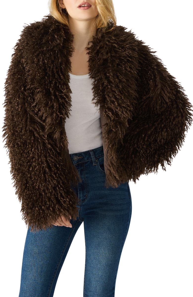 Steve Madden Inaya Faux Fur Jacket, Main, color, Dark Espresso