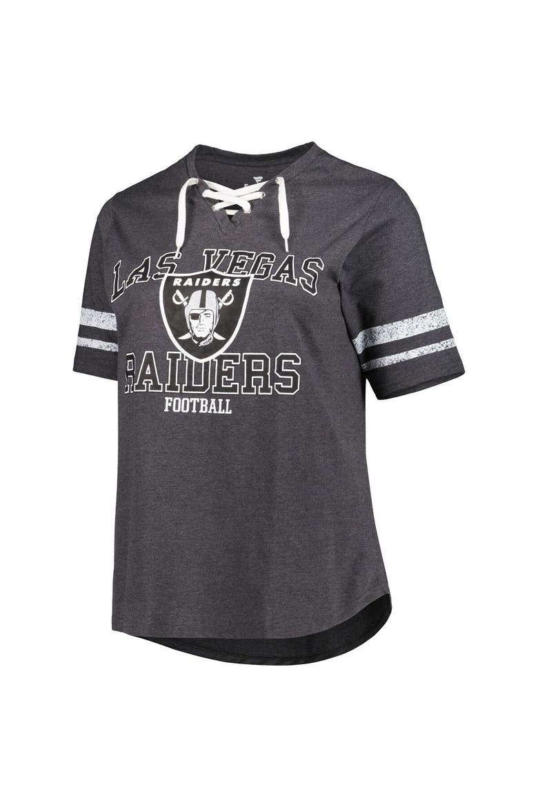 Women's Fanatics Branded Heather Charcoal Las Vegas Raiders Plus Size Lace-Up V-Neck T-Shirt, Alternate, color, Heather Charcoal