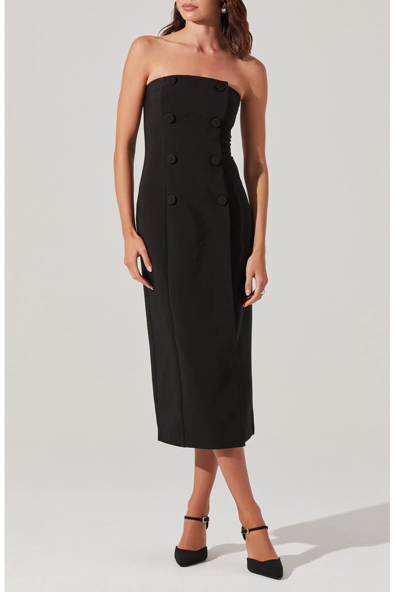 Strapless Tuxedo Midi Dress, Main, color, BLACK