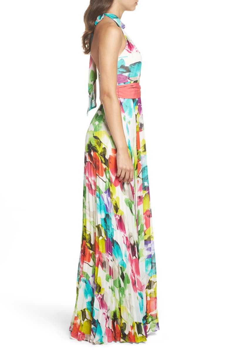 Eliza J Print Chiffon Halter Maxi Dress, Alternate, color, 