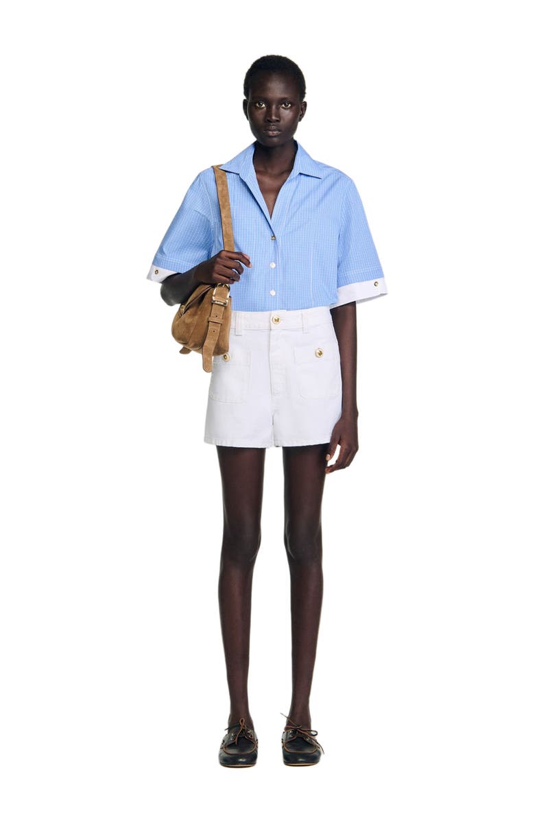 SANDRO High waist denim shorts, Alternate, color, White