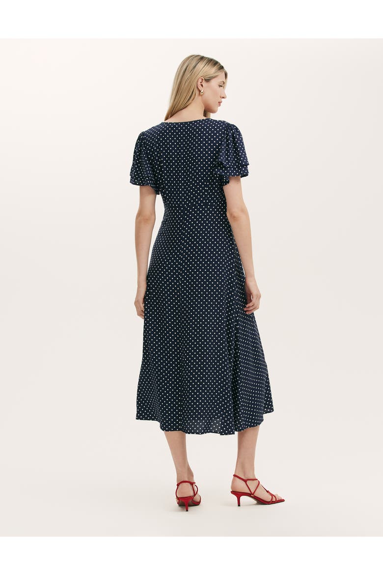 Saskia Polka Dot Midi Tea Dress, Alternate, color, Navy Spot