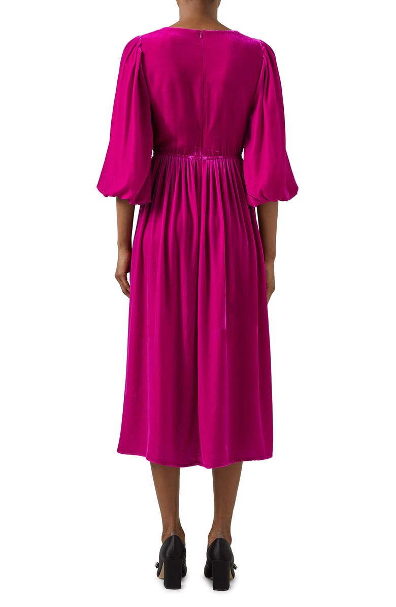 LK Bennett Callista Shirred Velvet Dress, Alternate, color, Magenta