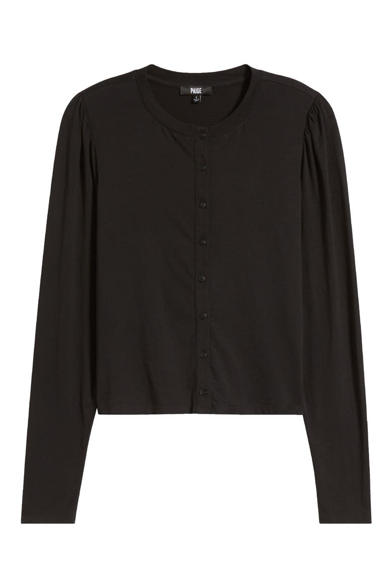 Caliban Cotton Jersey Button-Up Top, Alternate, color, BLACK