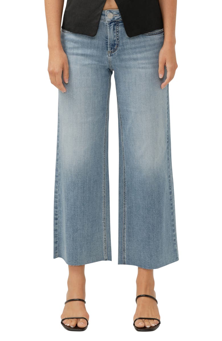 Silver Jeans Co. Suki Curvy Raw Hem Mid Rise Ankle Wide Leg Jeans, Main, color, Indigo