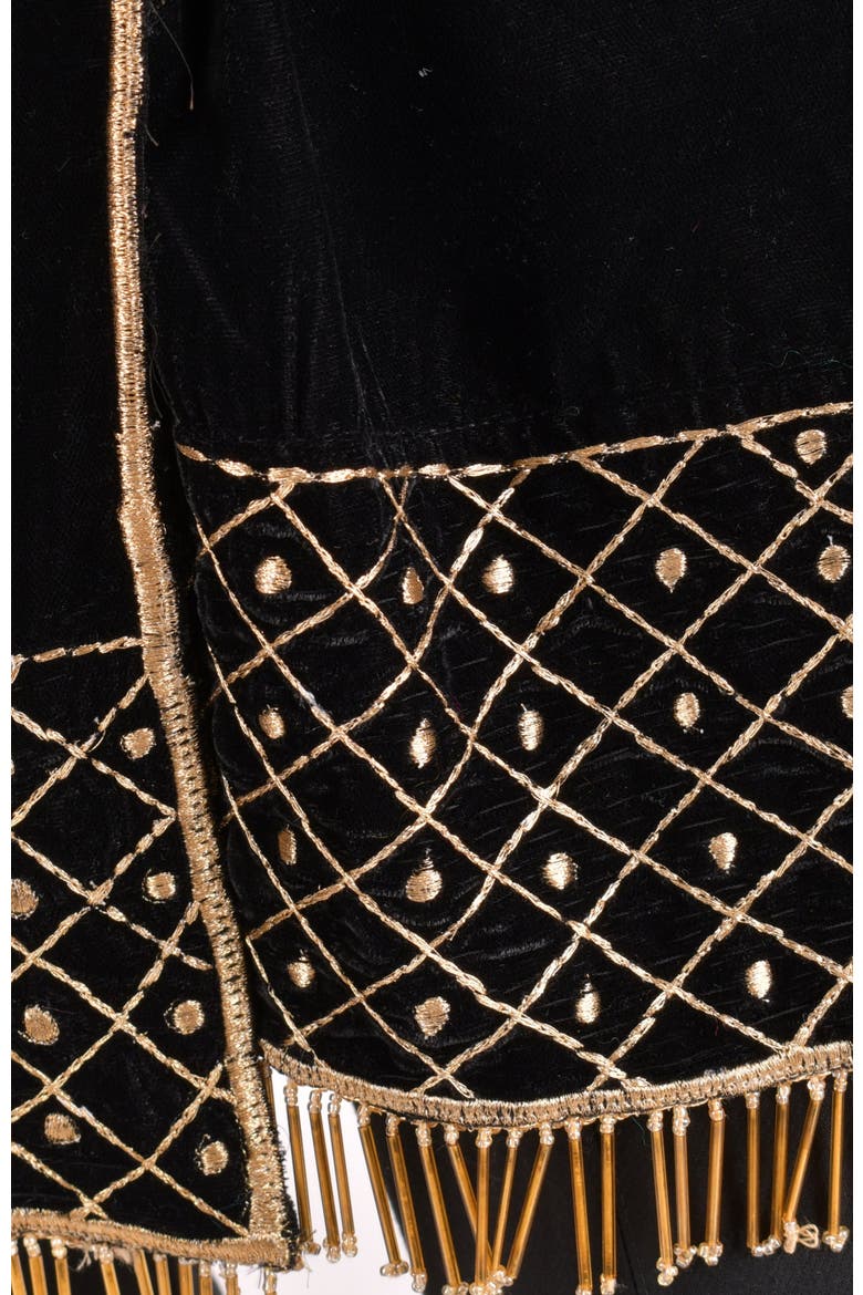 Hand Embroidered Velvet Scarf, Alternate, color, Black