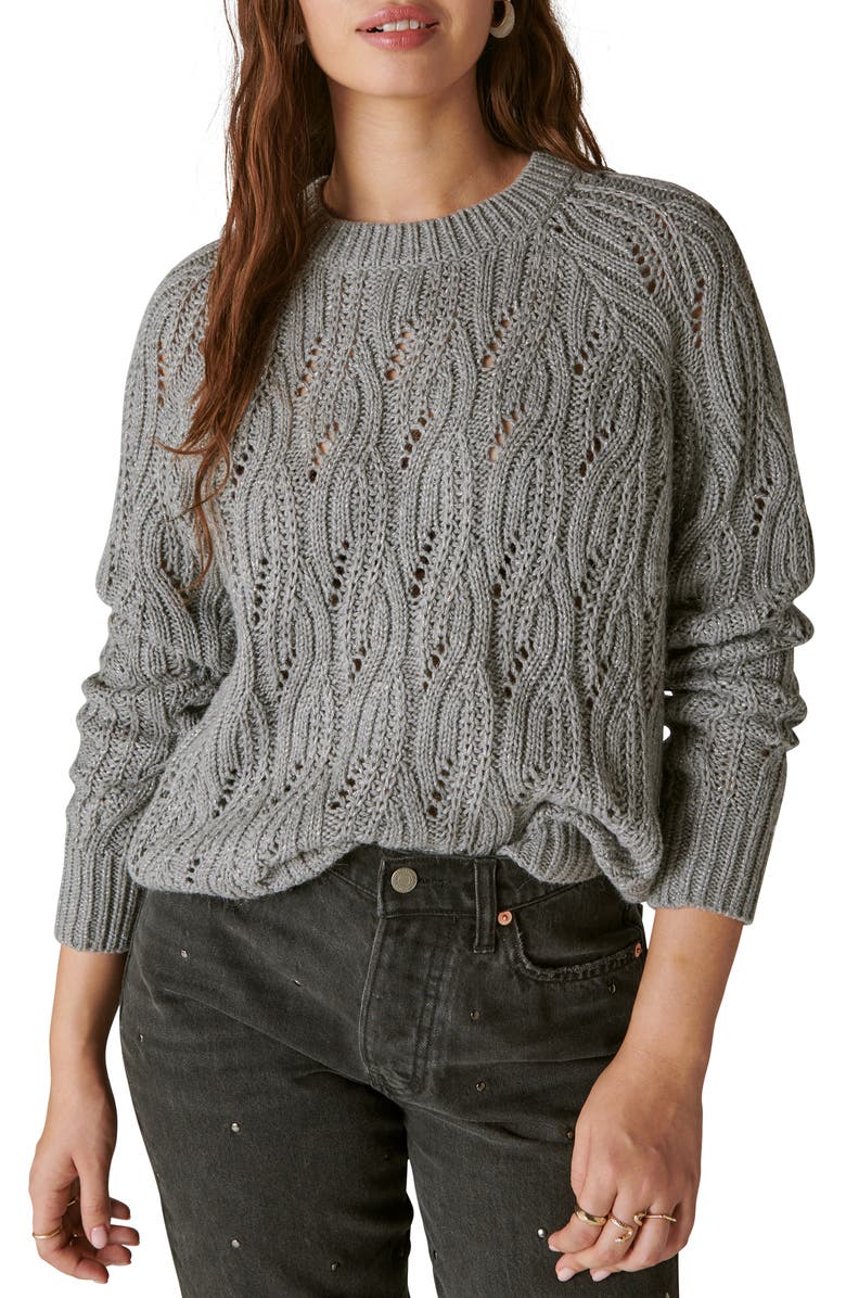 Lucky Brand Metallic Thread Cable Sweater, Main, color, Medium Hea