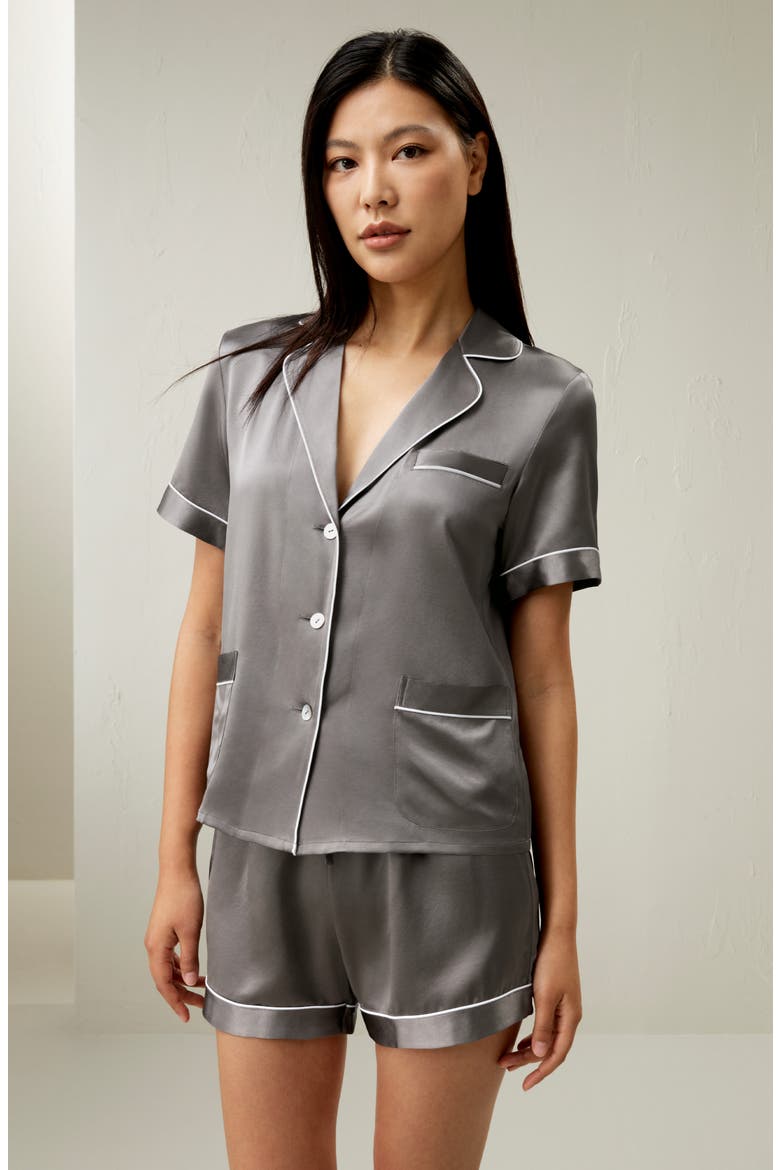 22 Momme Summer Short Silk Pajama Set, Alternate, color, Dark Gray