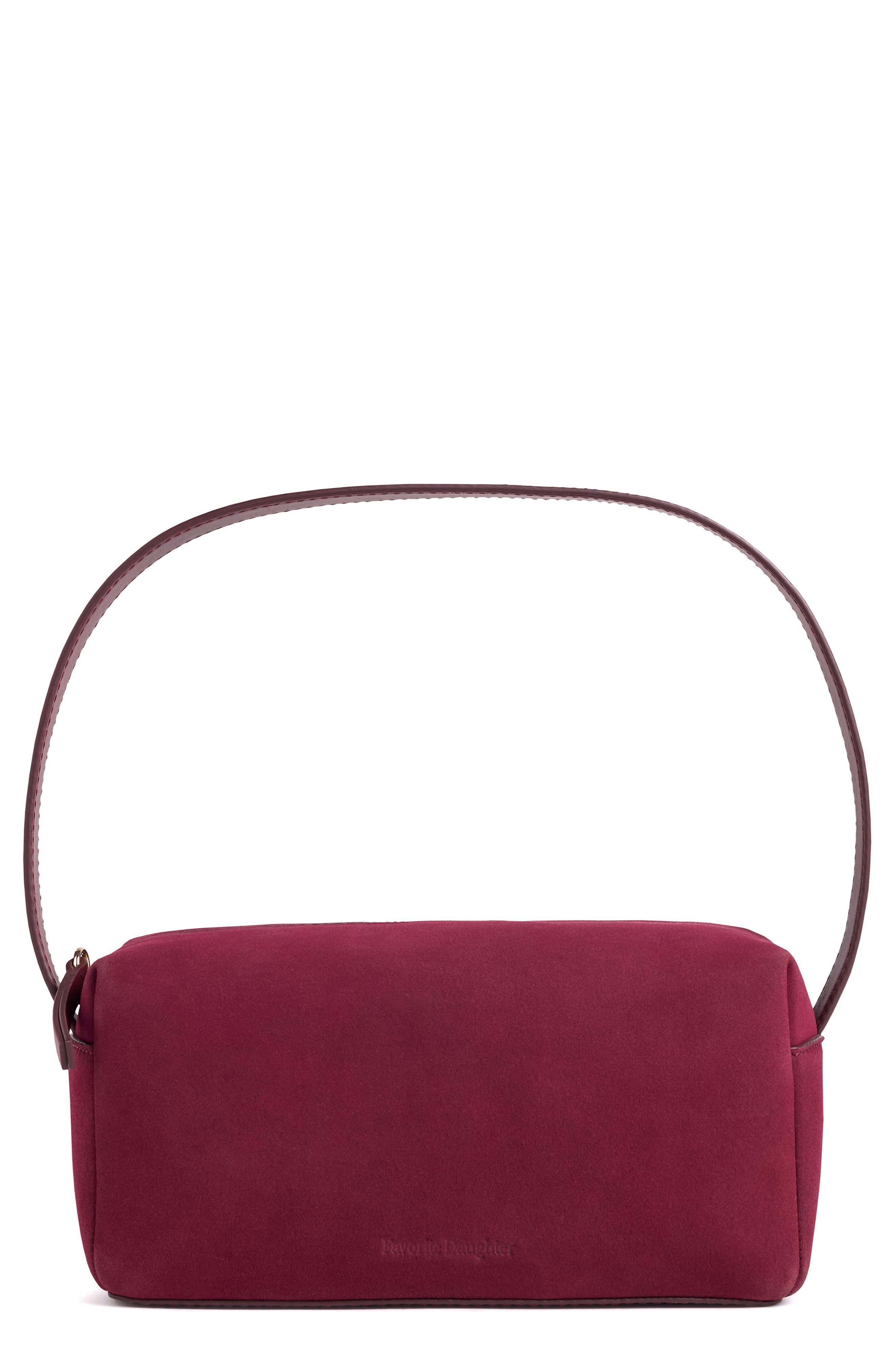 Small Suede Zip Top Shoulder Bag, Main, color, CRANBERRY