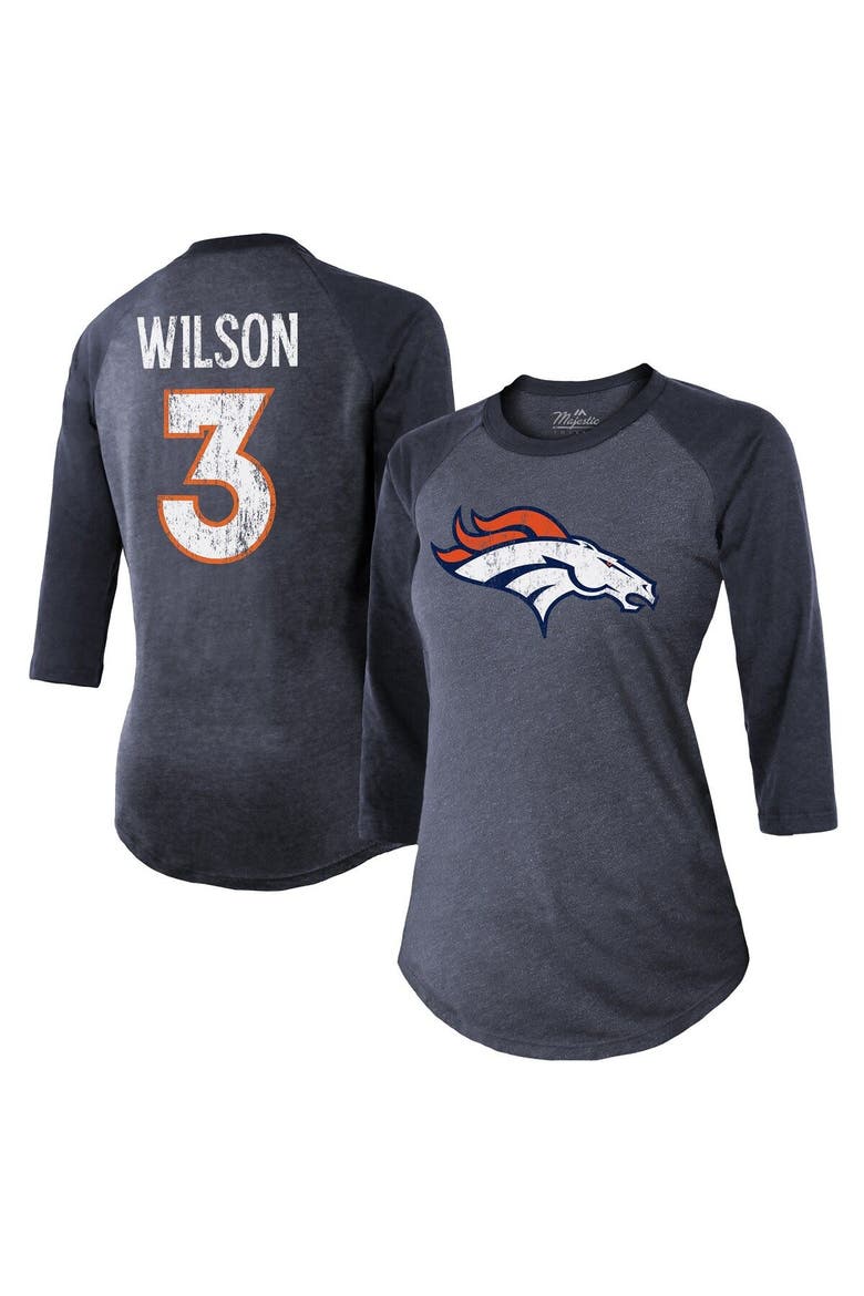 Women's Majestic Threads Russell Wilson Navy Denver Broncos Name & Number Raglan 3/4 Sleeve T-Shirt, Main, color, Navy