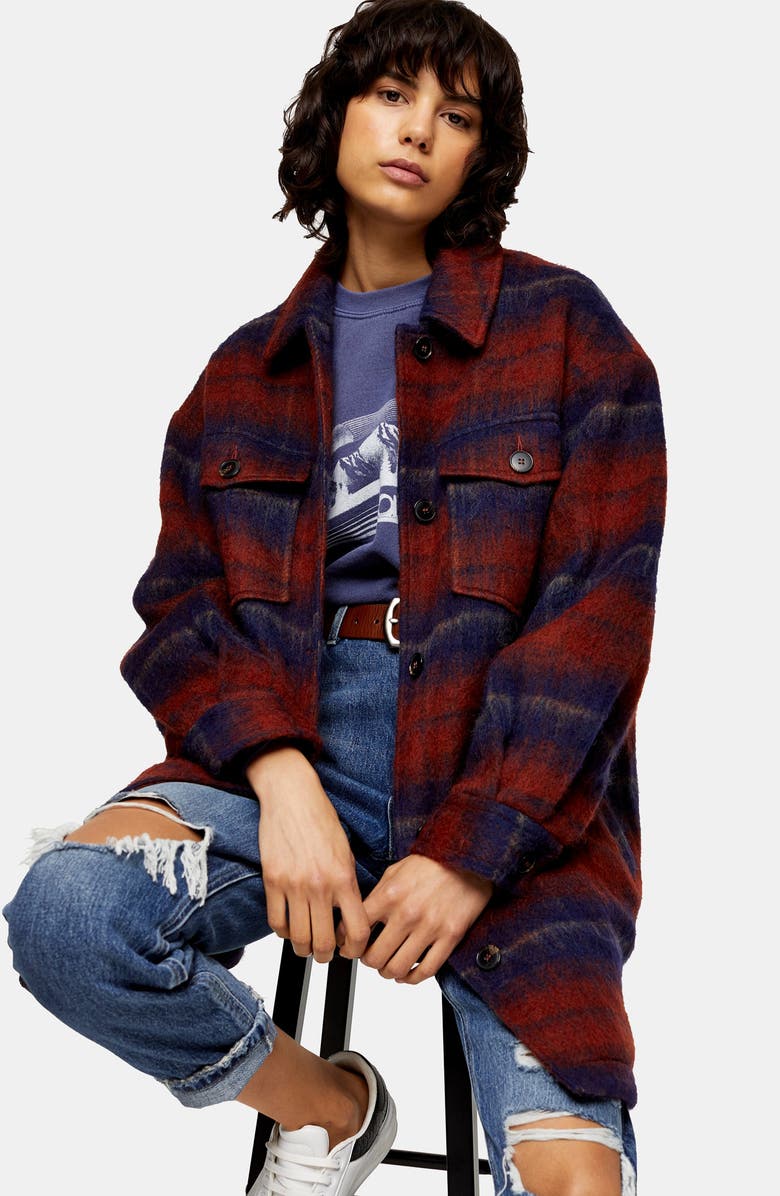 Topshop Plaid Mac Jacket, Alternate, color,