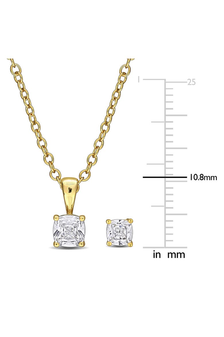 Cushion Cut Cubic Zirconia Earrings & Necklace Set, Alternate, color, GOLD
