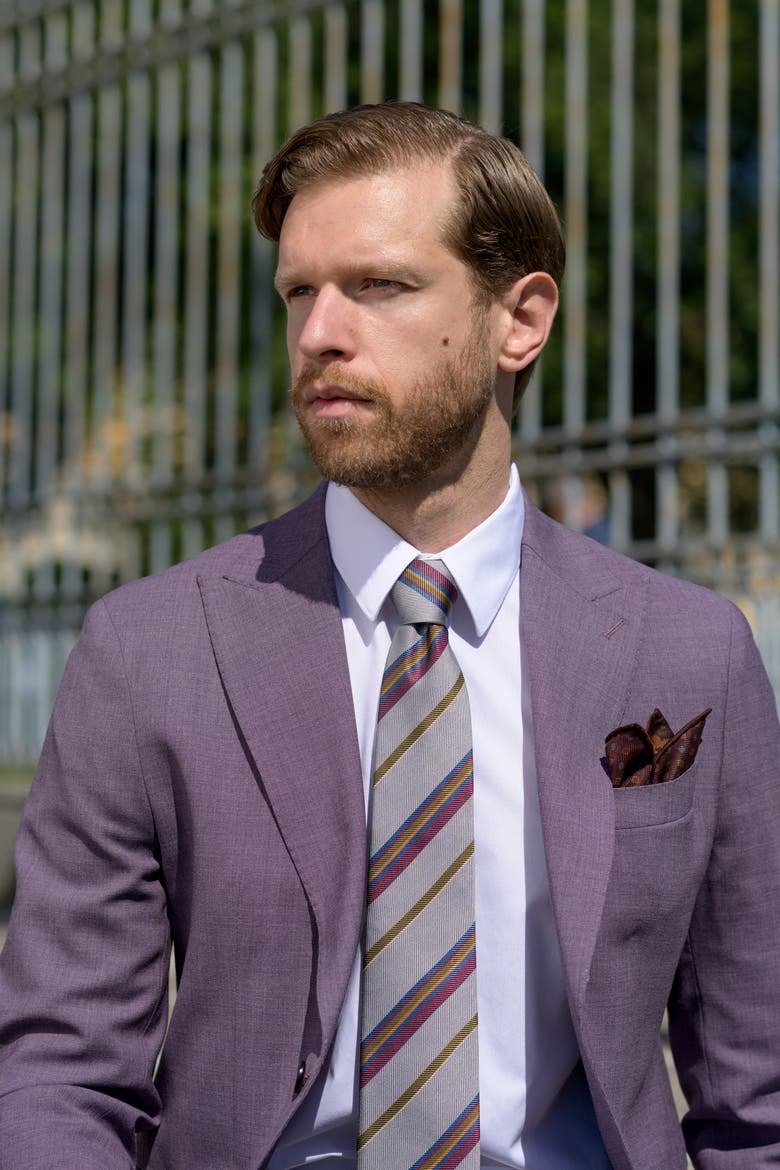 Lugano - Silk Jacquard Tie For Men, Alternate, color, Grey
