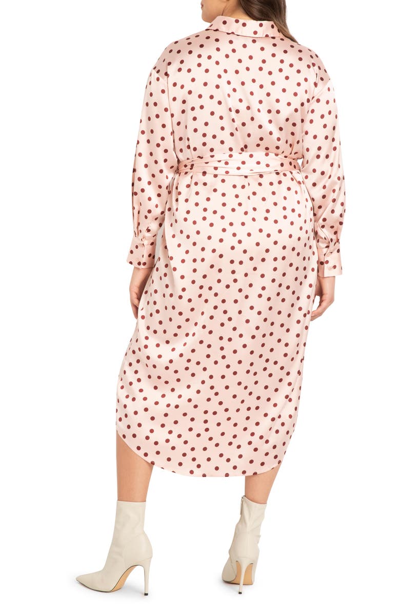 ELOQUII Polka Dot Long Sleeve Satin Shirtdress, Alternate, color,