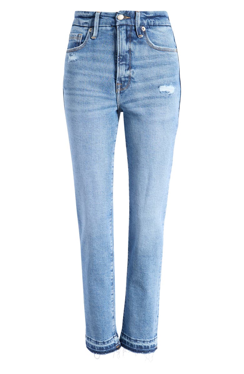 Good American Good Classic Distressed Release Hem Jeans, Alternate, color, Indigo662