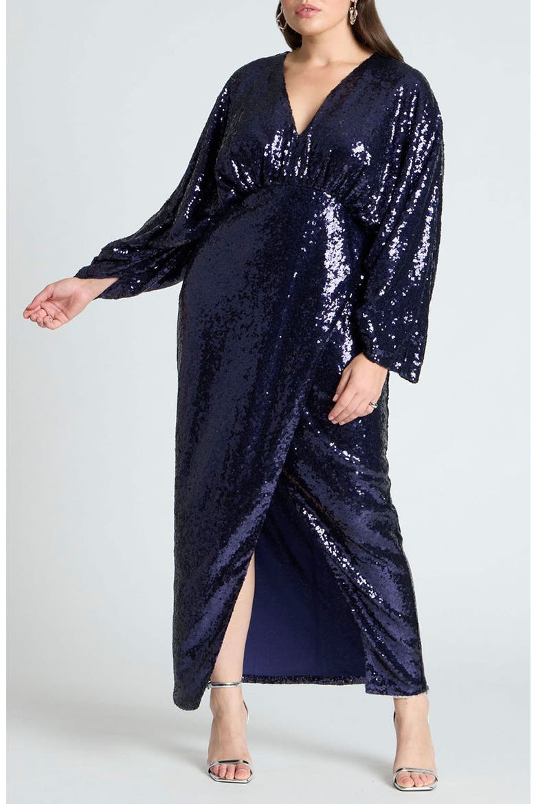 Dolman Long Sleeve Sequin Dress, Main, color, BEACON BLUE