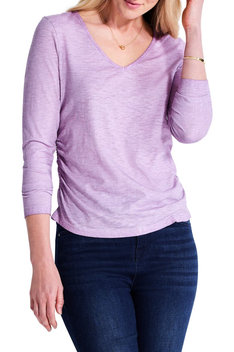 Ruched Long Sleeve Cotton Top, Main, color, CALLA LILY