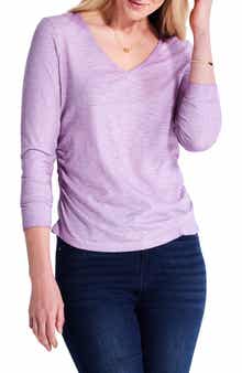 NZT by NIC+ZOE Ruched Long Sleeve Cotton Top