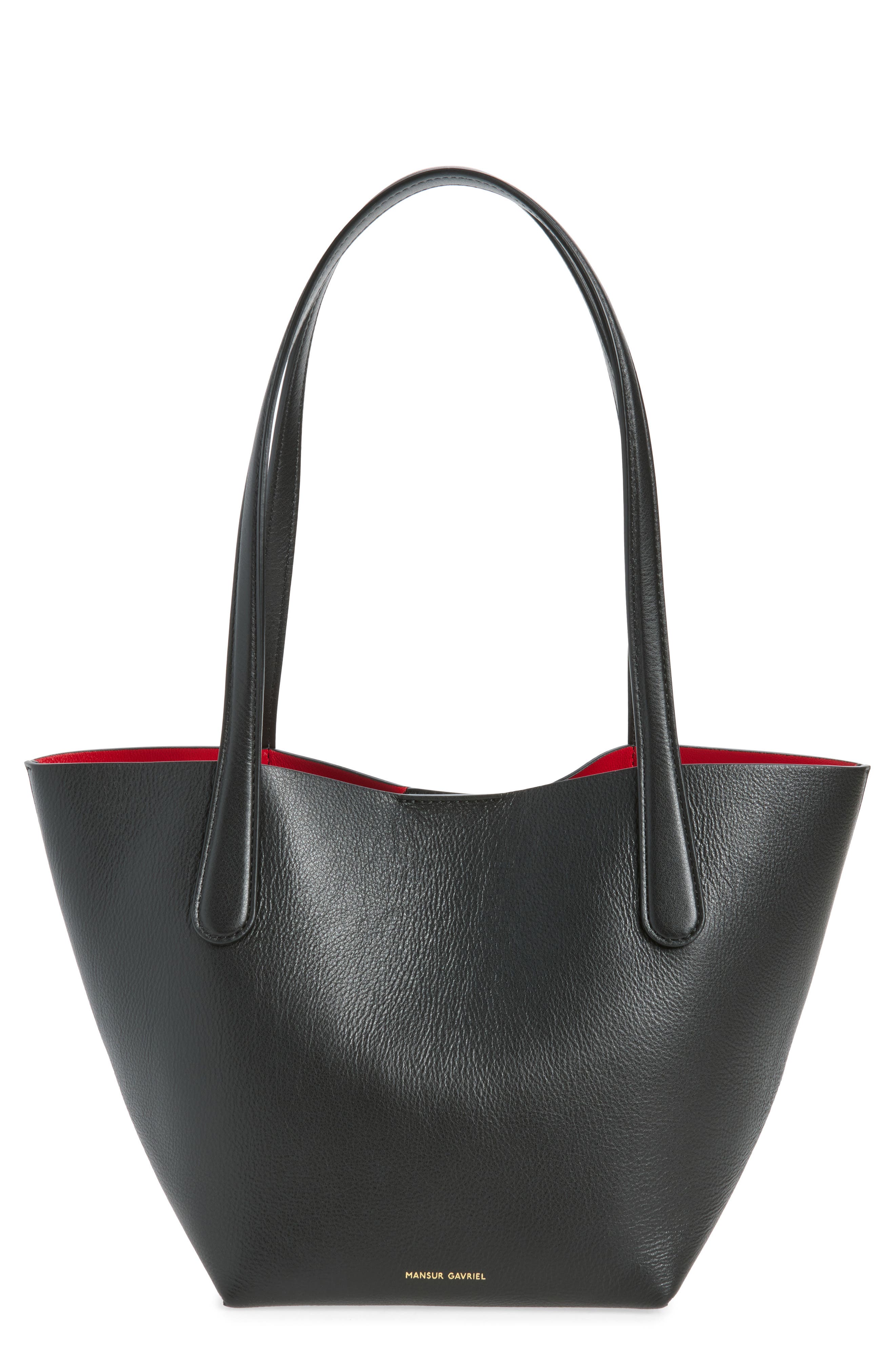Small Everyday Soft Leather Tote, Main, color, BLACK/ FLAMMA