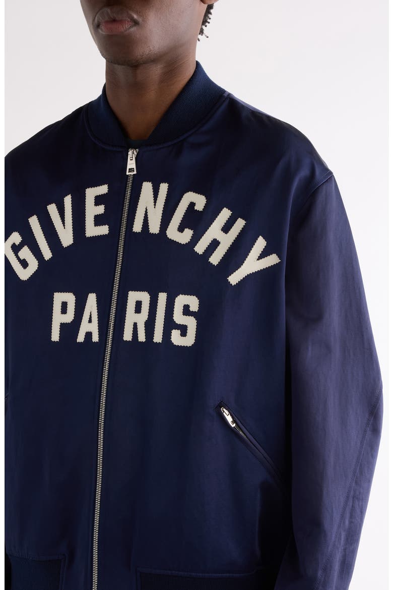 Oversize Logo Appliqué Bomber Jacket, Alternate, color, NAVY