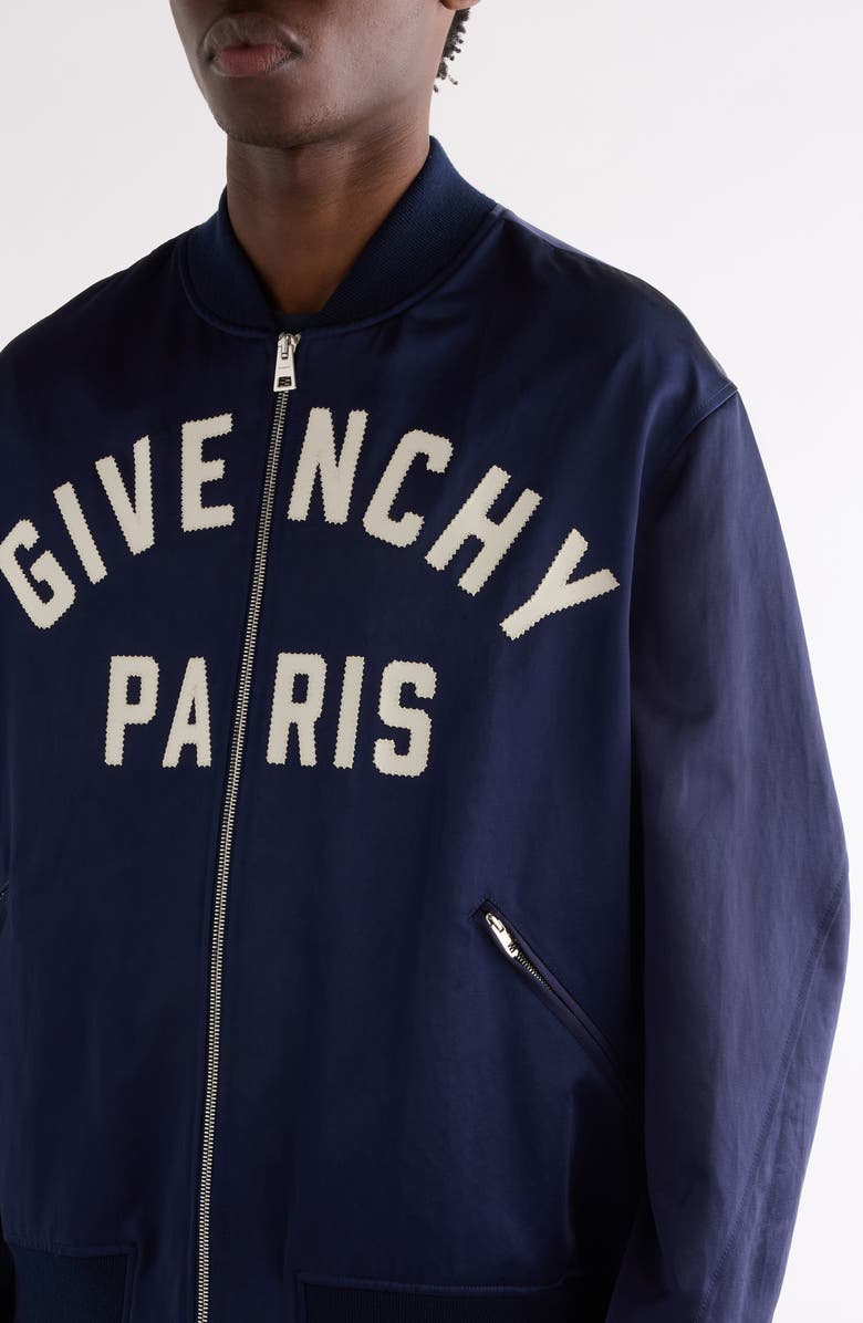 Givenchy Oversize Logo Appliqué Bomber Jacket, Alternate, color, Navy